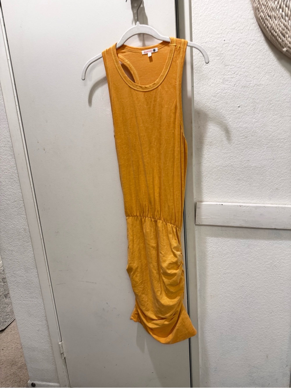 Sleeveless Mustard Yellow ruched Tank Dress size 2